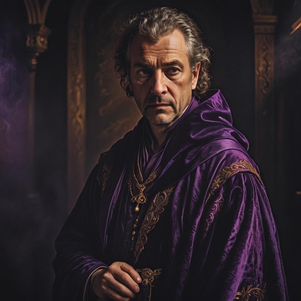 Mysterious Wizard in Royal Robes with Rembrandt Lighting