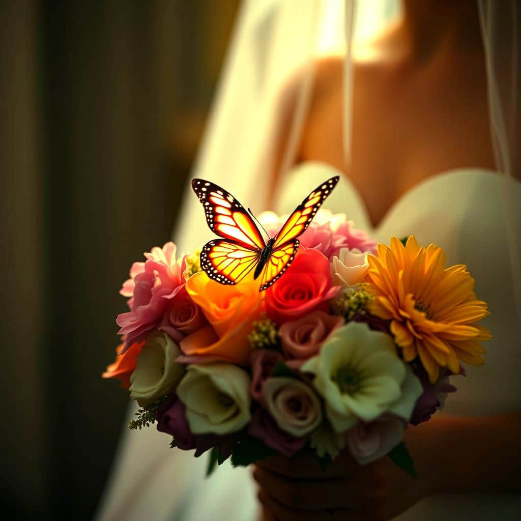 Glowing Butterfly in Enchanted Bouquet