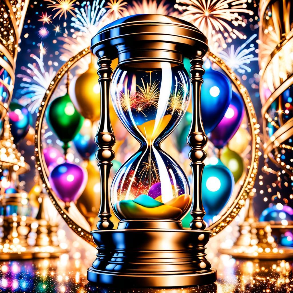 Ornate Hourglass Filled with Fireworks for New Year's