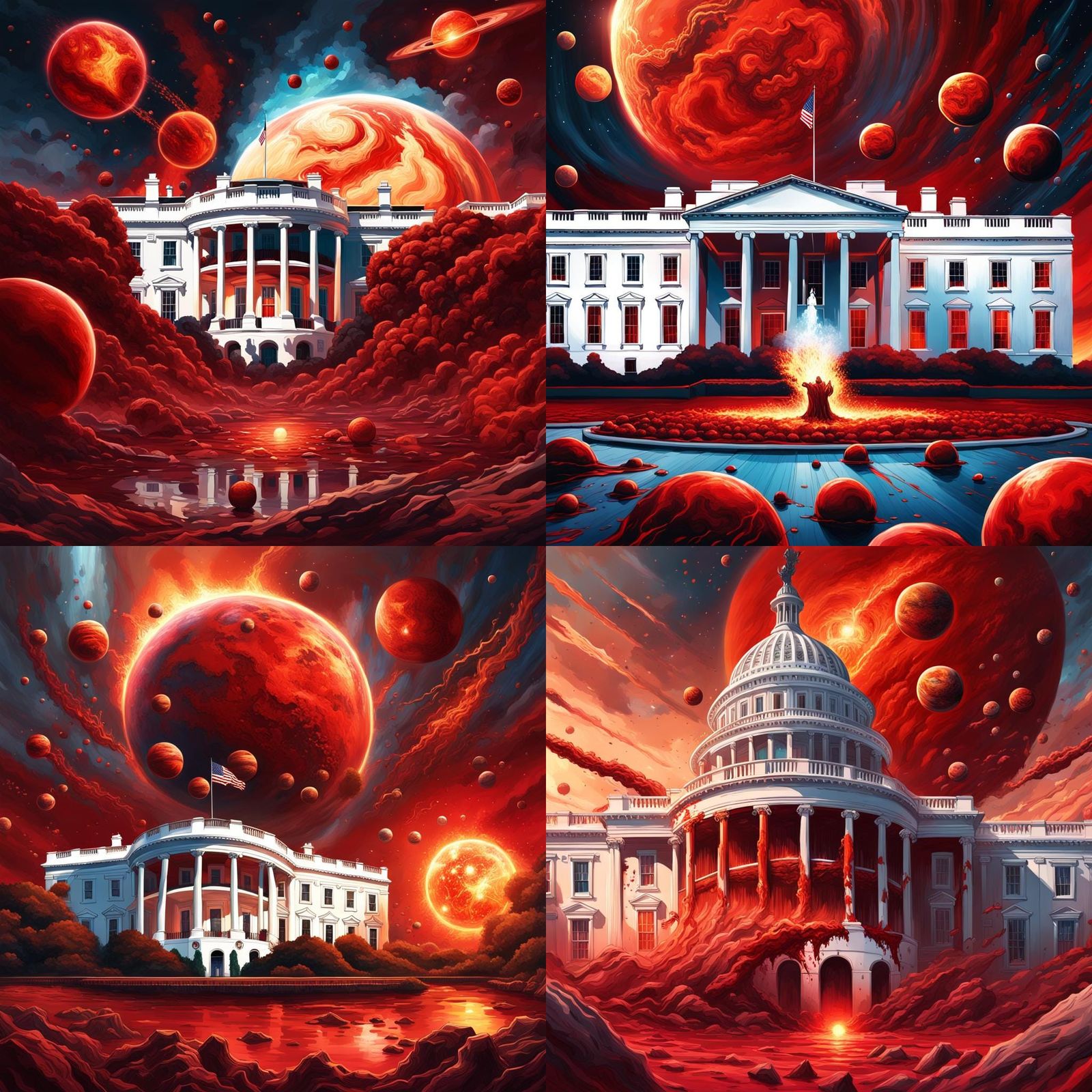Fiery Planet Disaster Over White House: Hyperrealistic Art