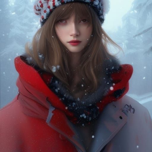 Detailed Portrait in Snow with Art Nouveau Lighting