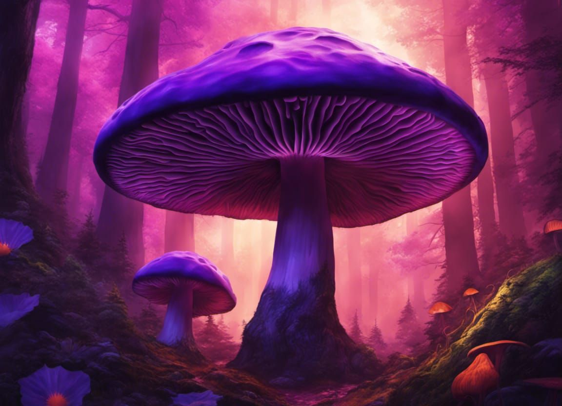 Purple Mushroom Forest with Purple Sun