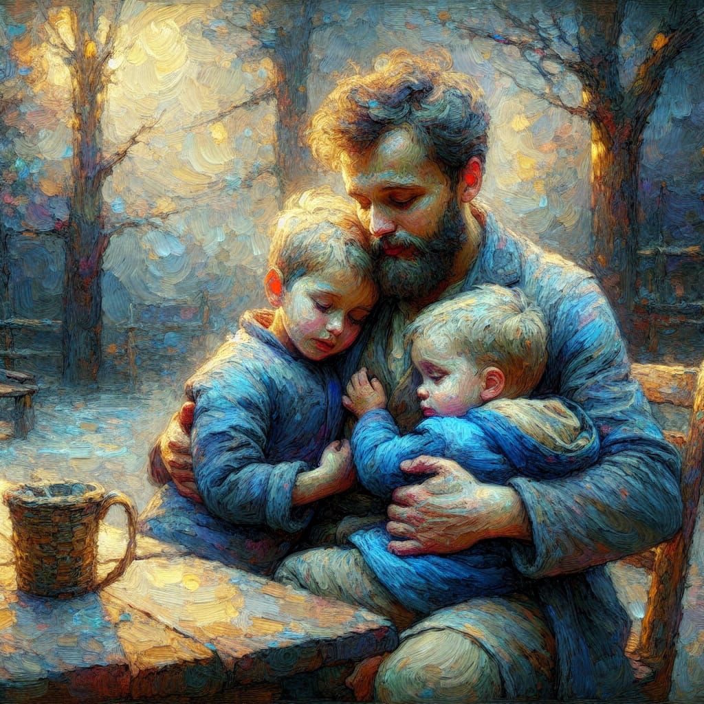 Fatherly Love in Epic Impressionist Masterpiece with Thick B...