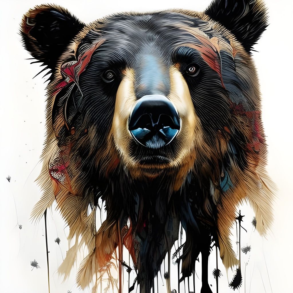 Hyperrealistic Inkblot Bear Portrait in High Resolution