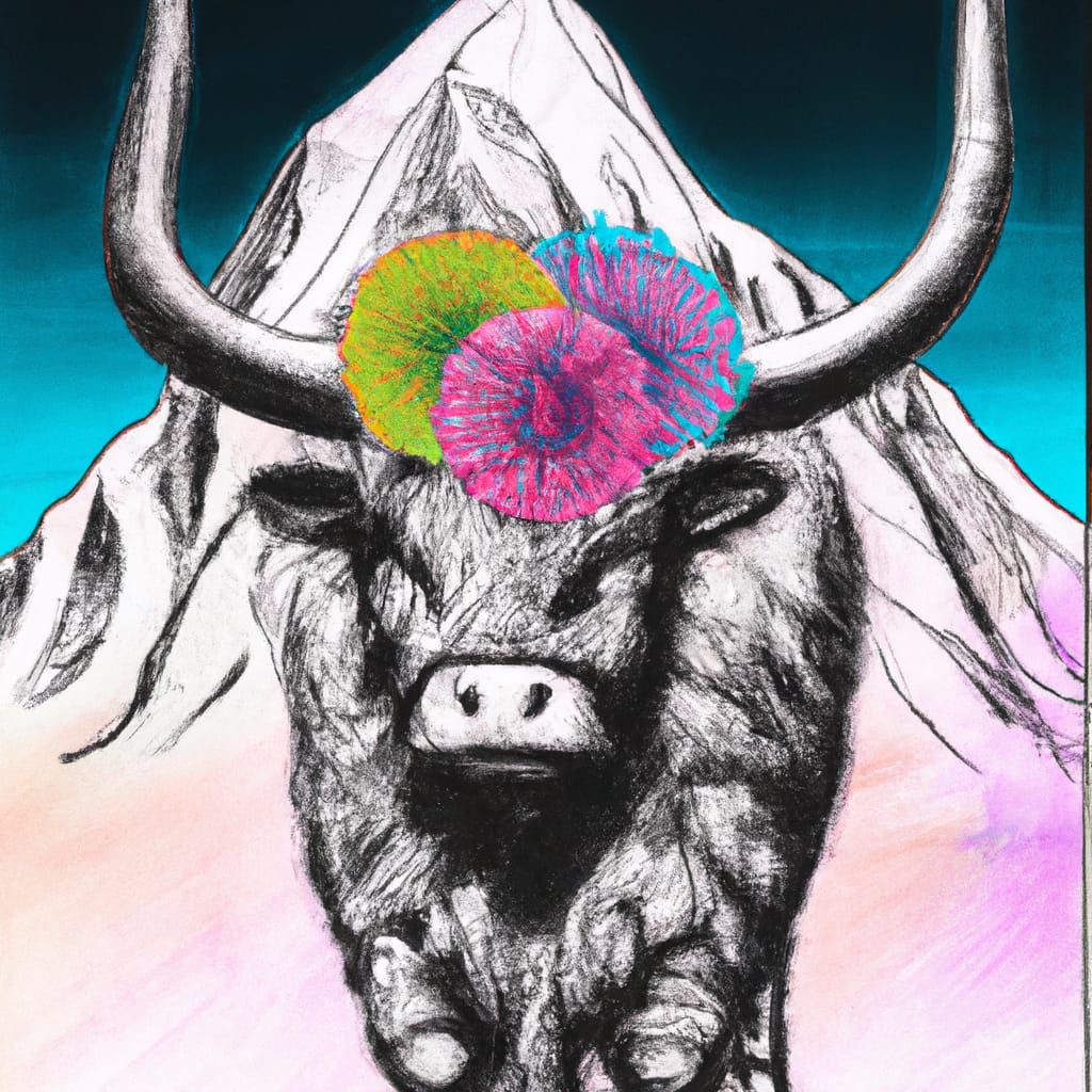Macabre Highland Cow with Flower Crown, Ito Style