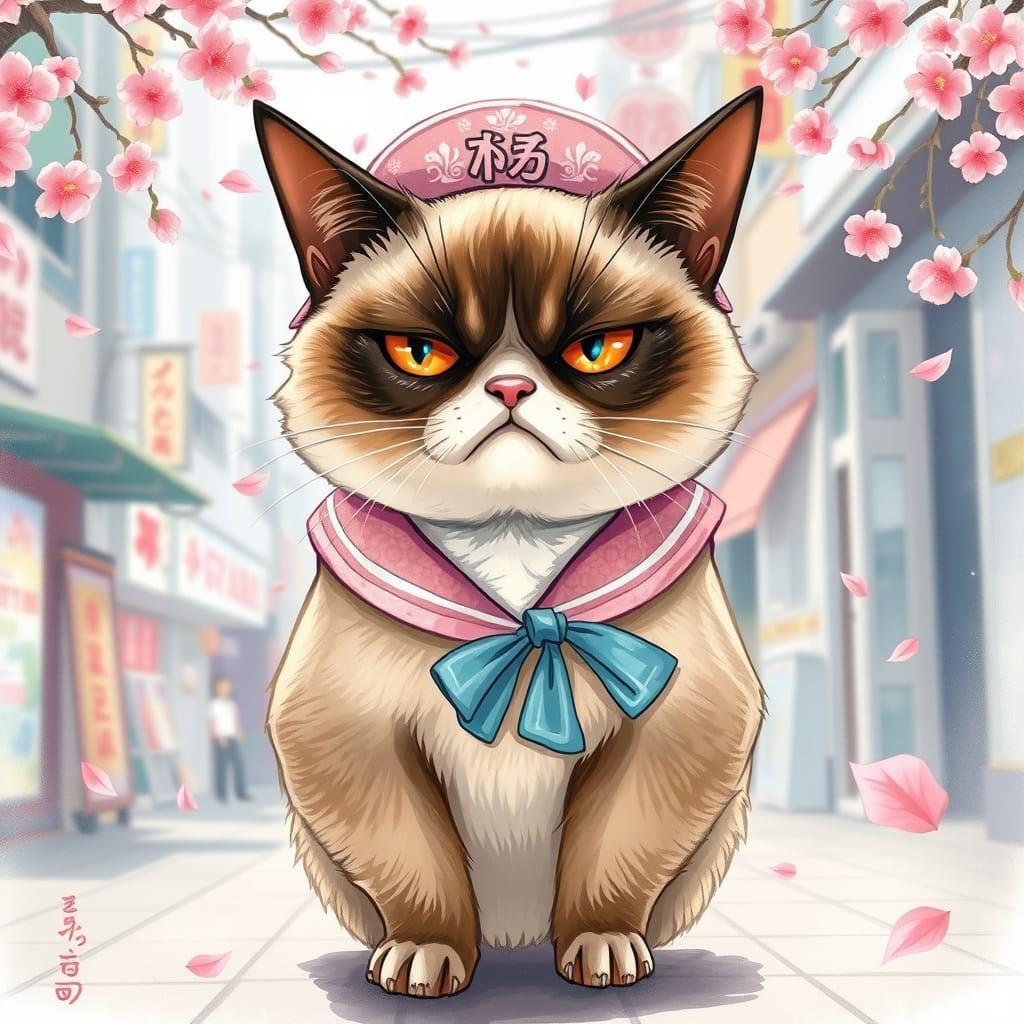Whimsical Grumpy Cat in Tokyo Sailor Fuku