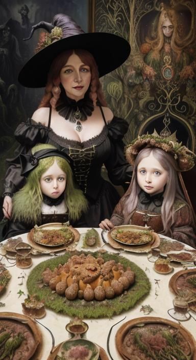Witch and Wiener Schnitzel in Art Nouveau Style