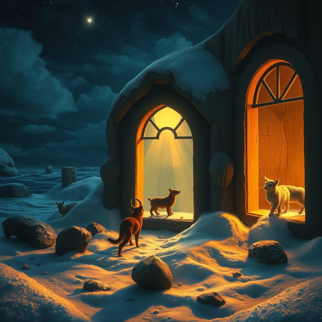 Noah's Ark in Apocalyptic Storm with Hyperrealistic Animals