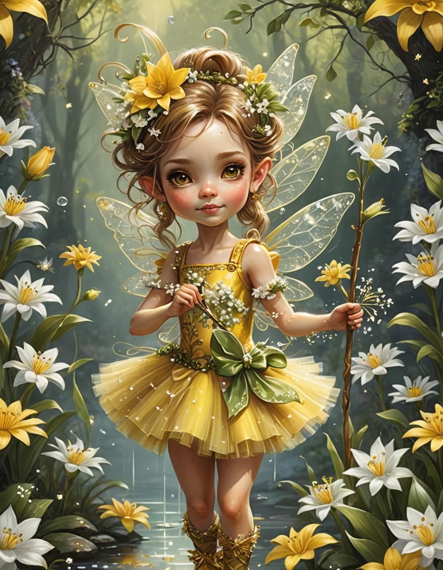 Whimsical Dwarf Fairy with Magic Wand: Fantasy Art