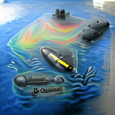 Whimsical Submarine Chalk Art Illustration
