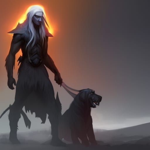 Drow with Shadow Mastiff