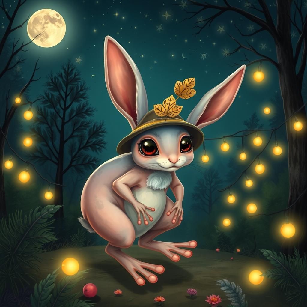 Kangaroo Rabbit Frog Hybrid in Moonlit Forest
