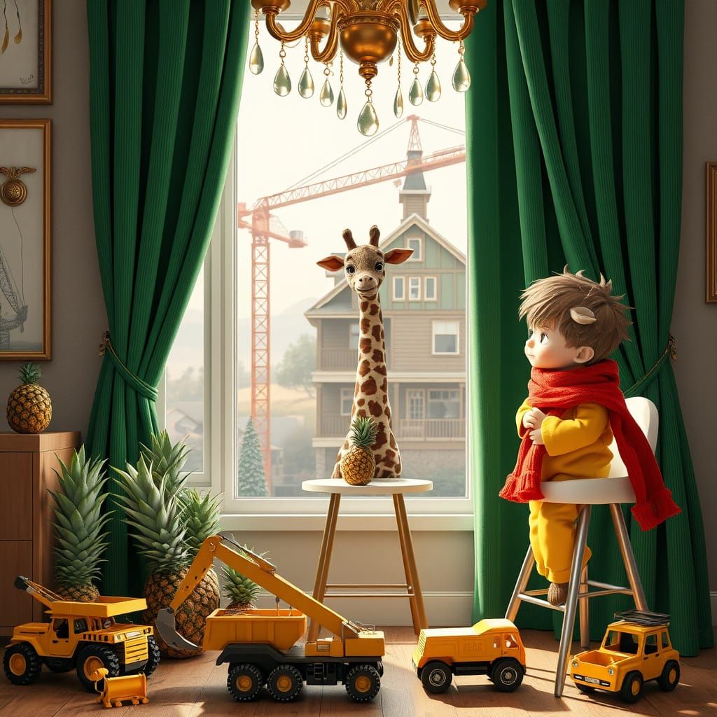 Whimsical Boy Meets Curious Giraffe in a Fantastical High-Fa...