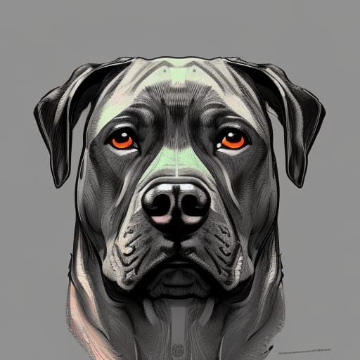 Detailed Cane Corso Portrait in Art Nouveau Style