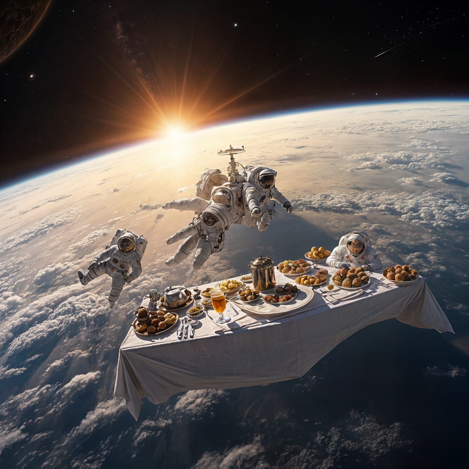 Cosmic Al Fresco Banquet in Zero Gravity