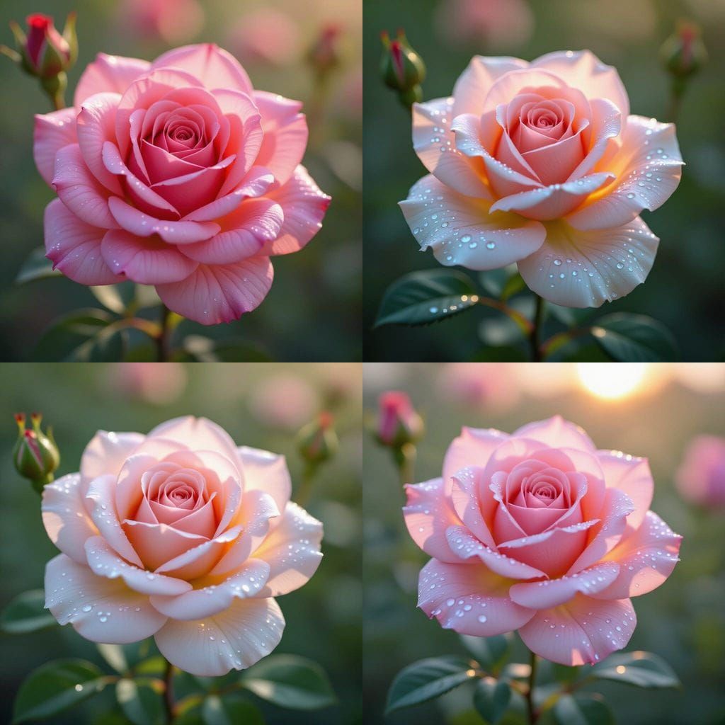 Glowing Spider Silk Rose with Morning Dew Sparkle