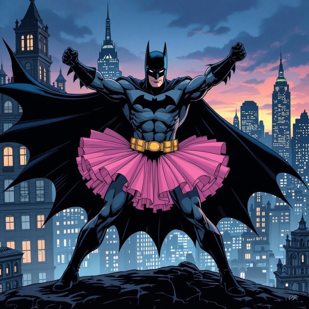 Batman in Pink Tutu, Gotham City Twilight Comic Art