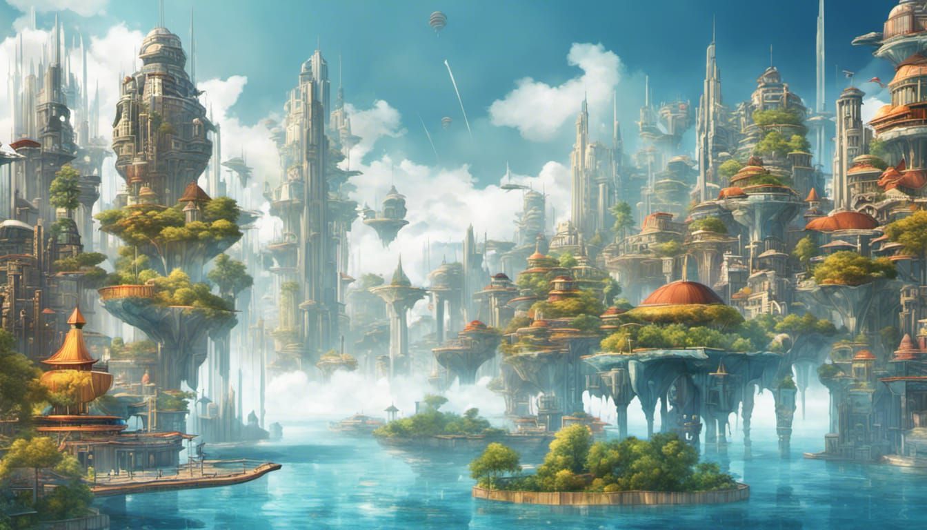 Futuristic Sky City with Floating Islands