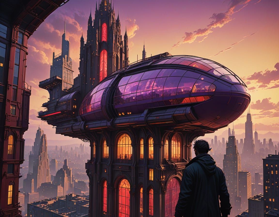 Dark Fantasy Skyscraper Concept Art in Neon Glow