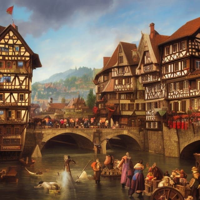 Bustling Medieval Market on Krämerbrücke Bridge