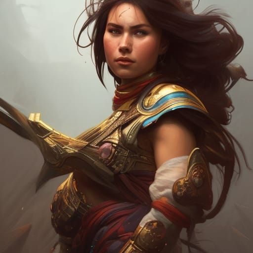 Hyperdetailed Warrior Woman Portrait in Dynamic Lighting