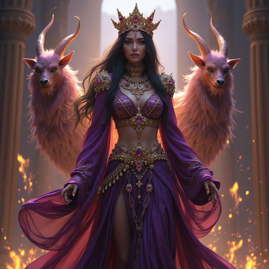 Arab Queen Among Djinns in Art Nouveau Style