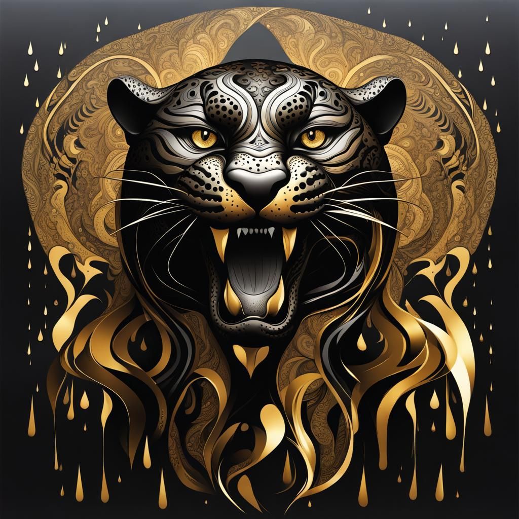 Tribal Jaguar and Anaconda in Black and Gold