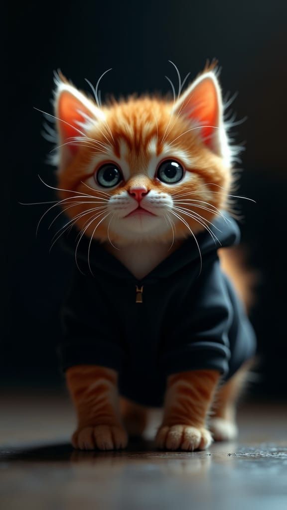 Ginger Kitten in Hoodie with Intense Gaze