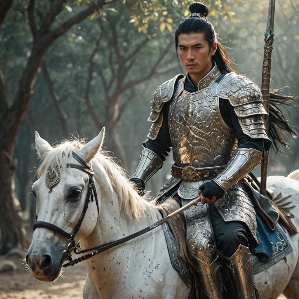 Young Warlord Rides Into Battle with Spear