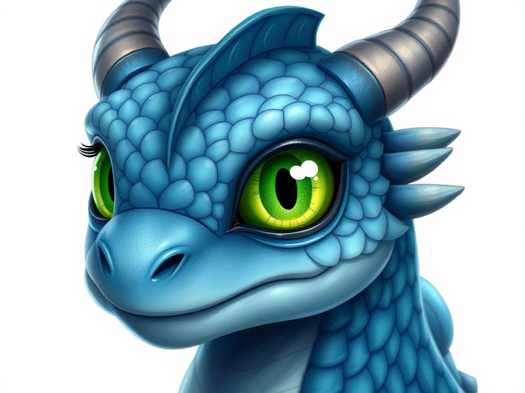 Detailed Blue Dragon with Luminous Green Eyes