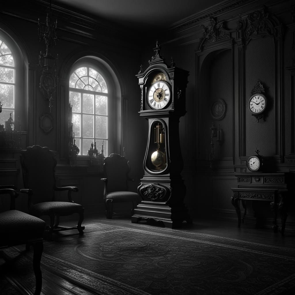 Dark Room with Grandfather Clock, Digital Art
