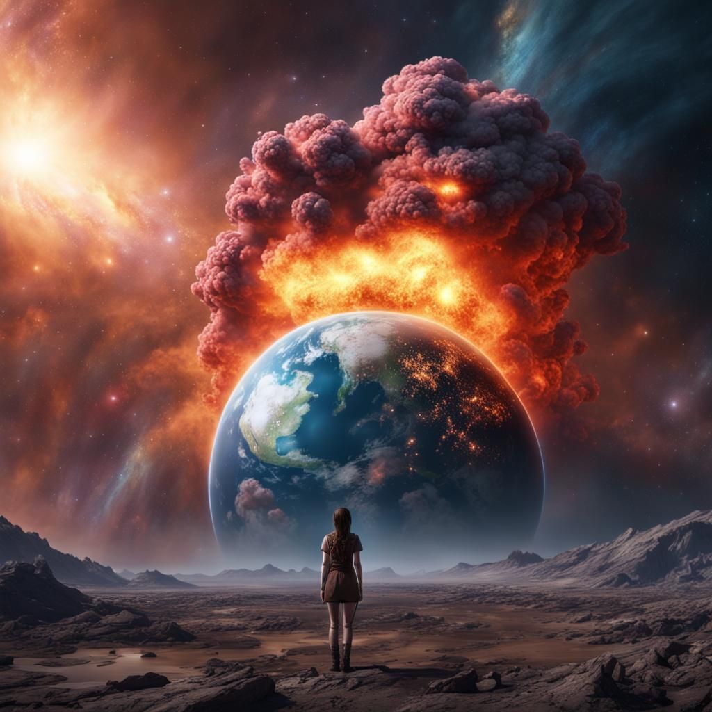 Crying Girl on Earth after Nuclear Apocalypse