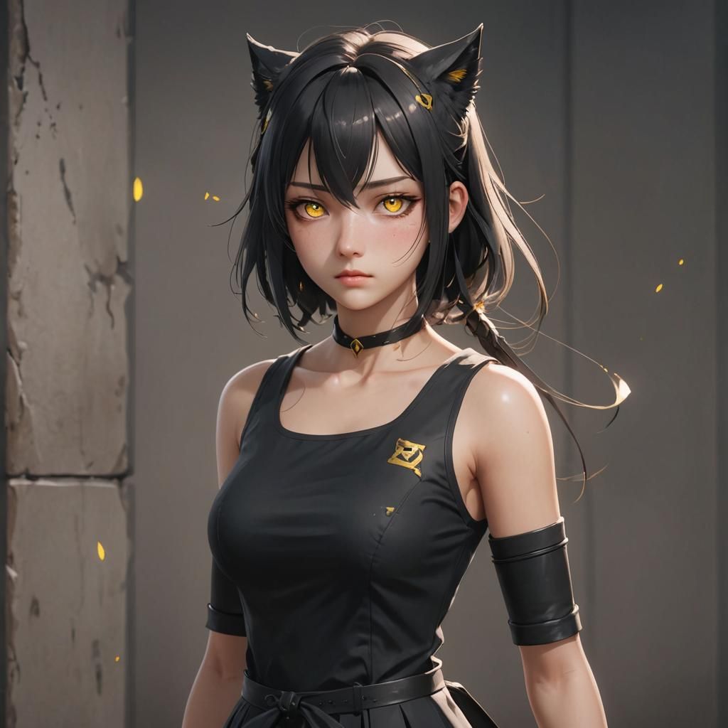 Anime Girl With Yellow Eyes Ready to Cry