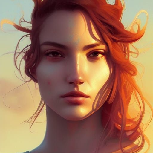Desert Sunrise Girl Portrait in Hyperdetailed Style