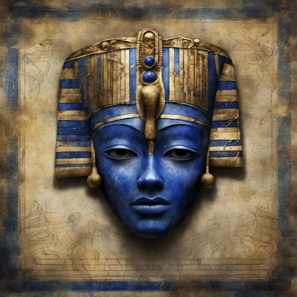 Lapis Lazuli Egyptian Masks in Dark Fantasy Style