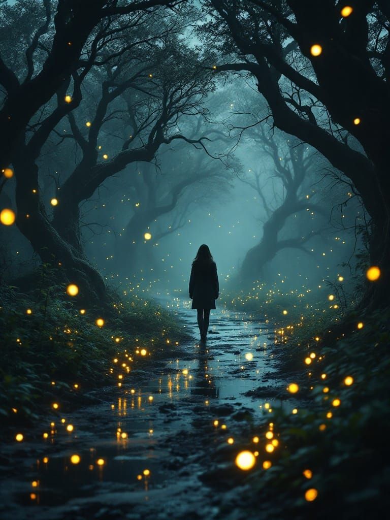 Enchanted Dark Forest at Night