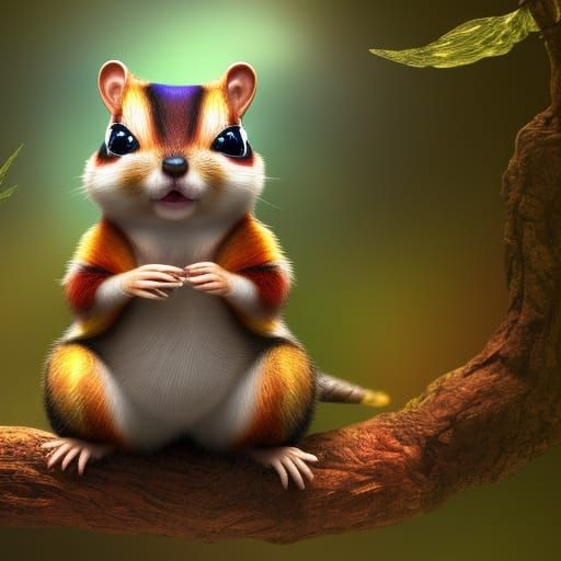 Rainbow Chipmunk in Enchanted Forest, Detailed Illustration