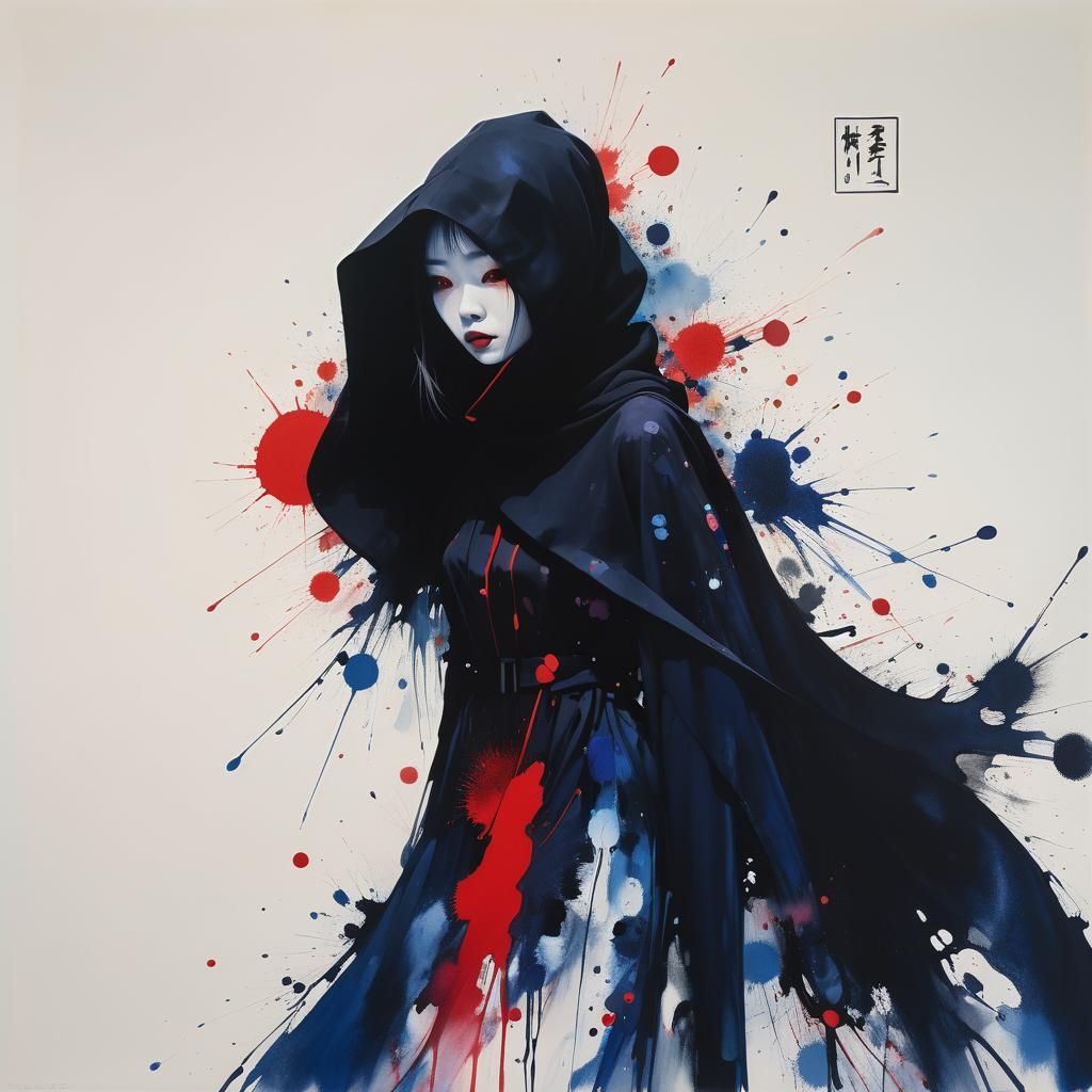 Ethereal Woman in Ink Splatter Abstract Expressionism