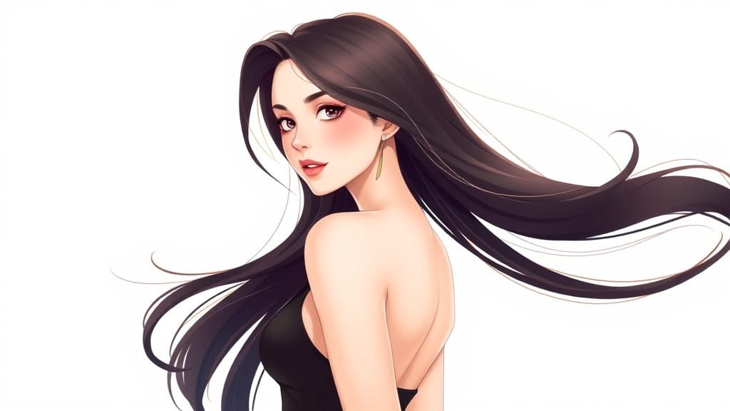 Elegant Anime Girl in Studio Fashion Pose