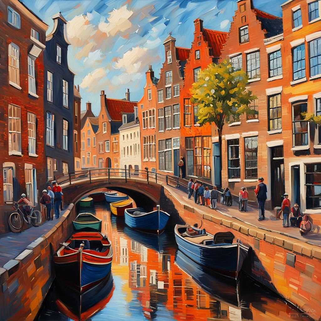 Alkmaar Canal in Neo-Impressionistic Style