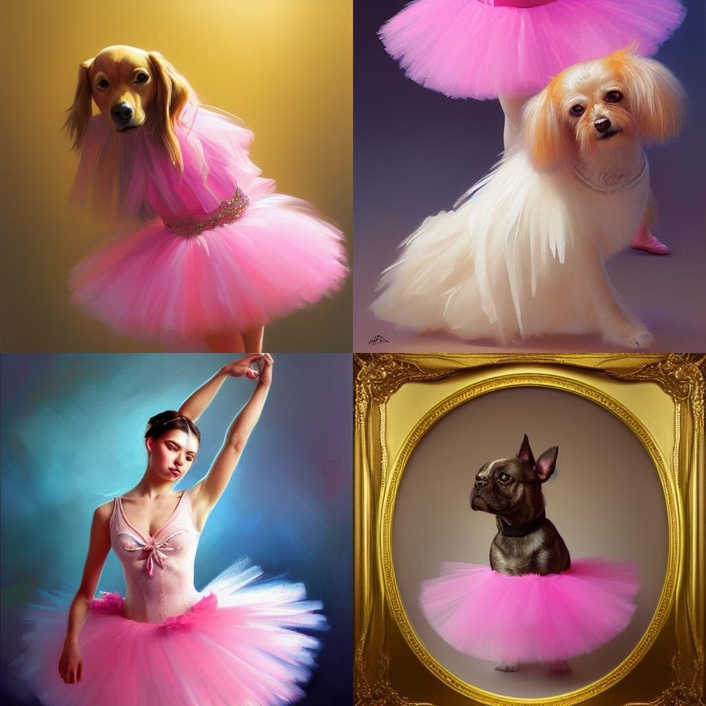 Golden Retriever Dog Ballet Dancer Oil Painting