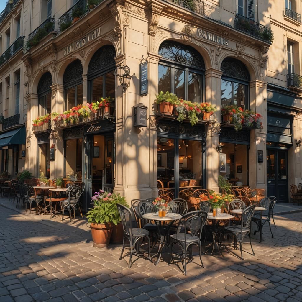 Hyperrealistic Parisian Café at Dawn