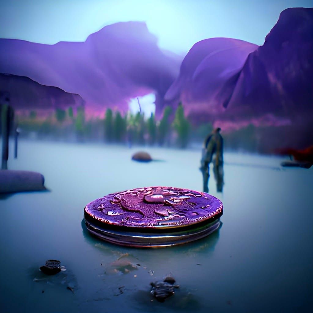Rusty Coin in Apocalyptic Lake, 3D Animation