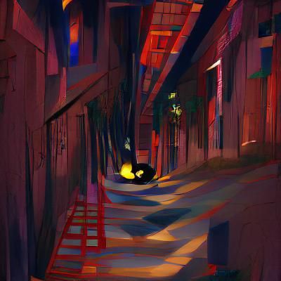 Neon Lit Alleyway at Night