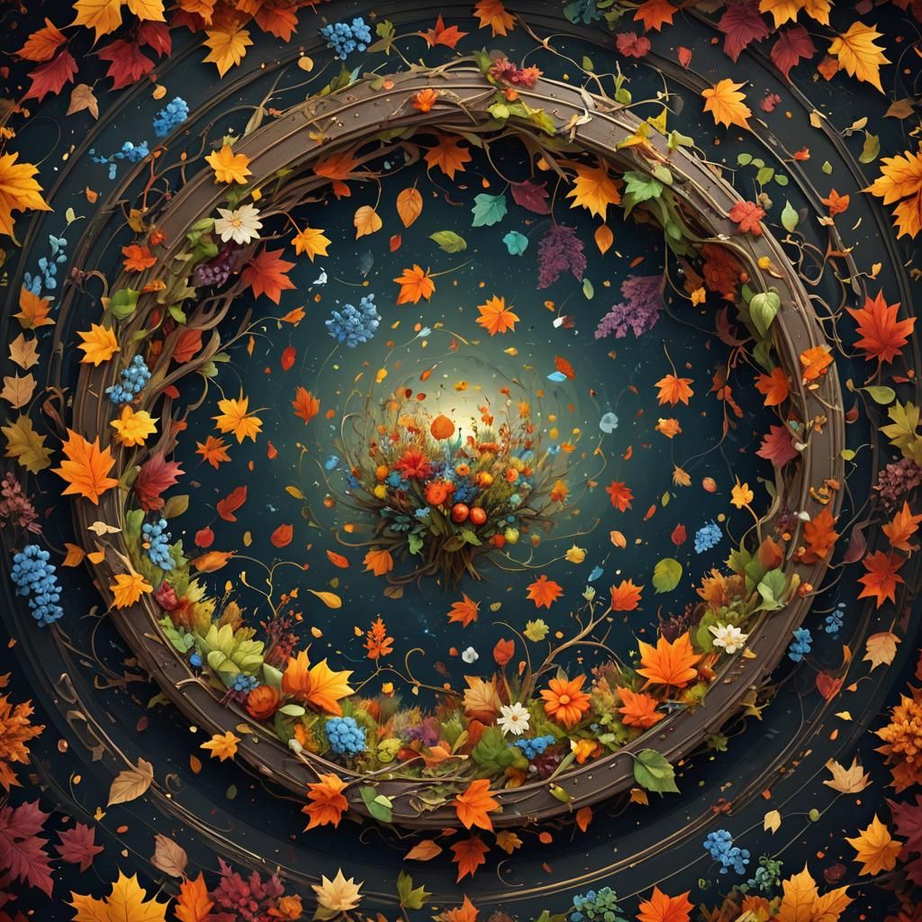 Seasons of Life in Circular Fantasy Art