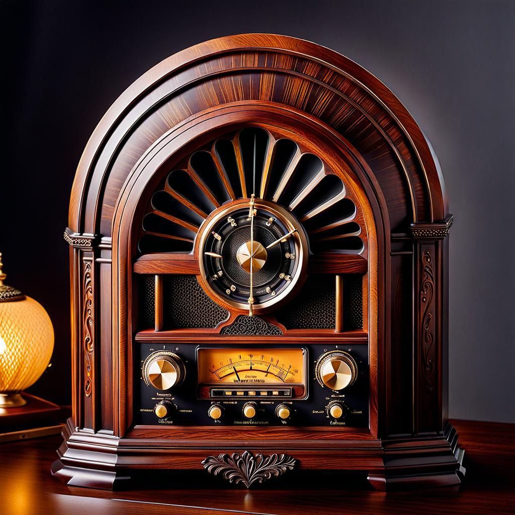 Antique Wooden Radio with Intricate Carvings