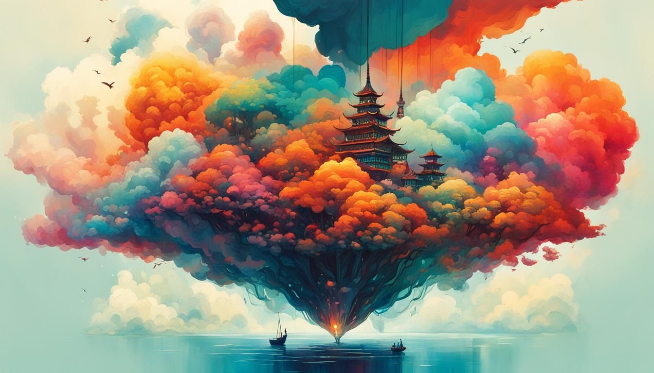 Surreal Dreamlike Cloud Animals in Ethereal Atmosphere