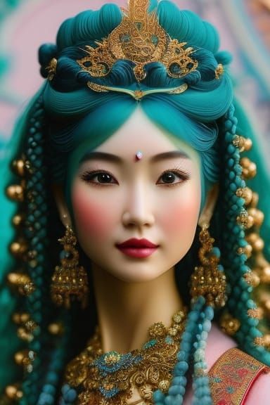 Goddess Portrait with Flowing Hair in Digital Art Style