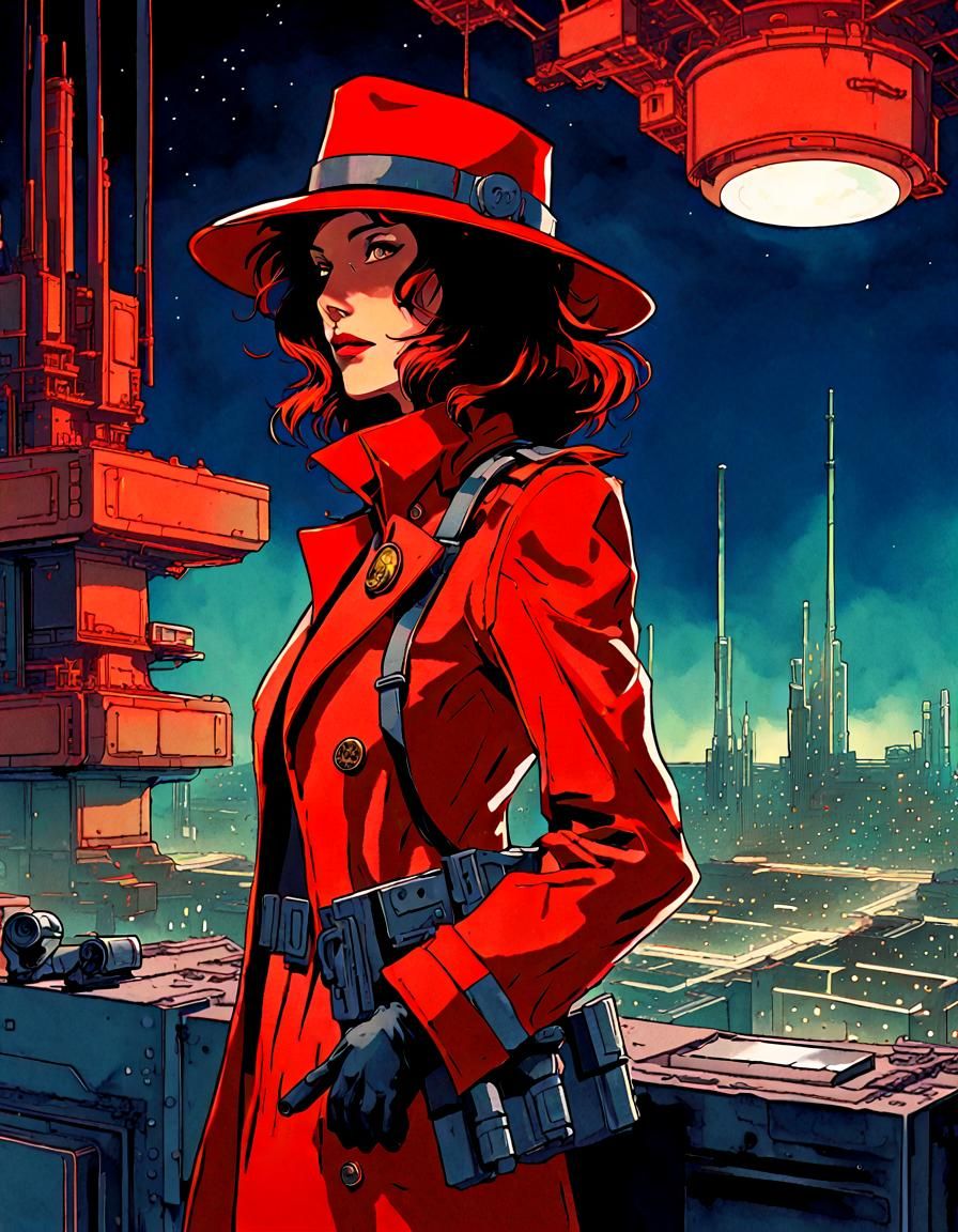 Carmen Sandiego Spies on Futuristic Base in Retro Style