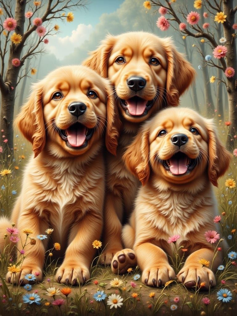 Realistic and Cute Dogs in Beautiful Composition
